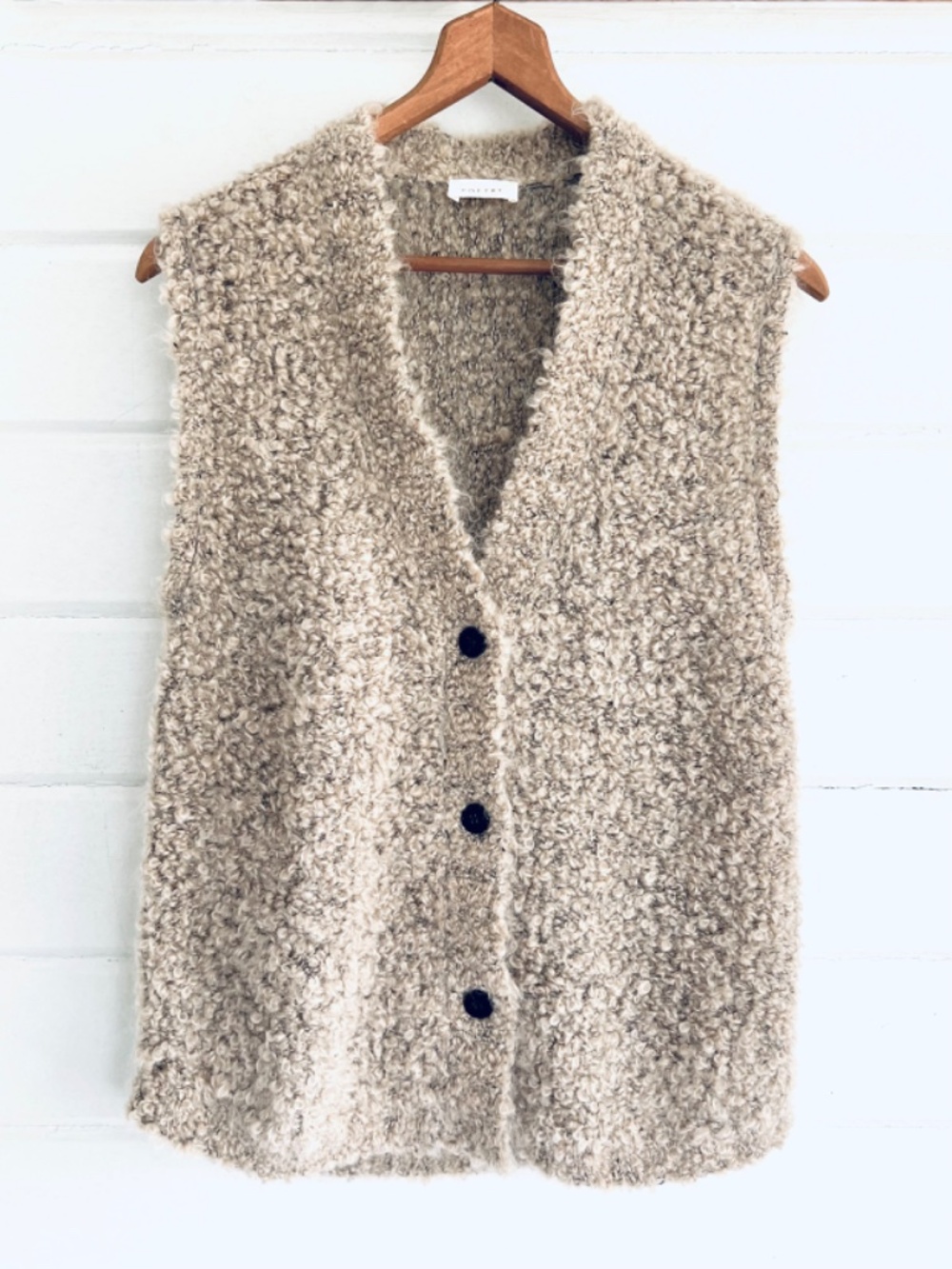 POETRY UK Knitted Vest in Mohair, Merino & Silk Bouclé in Oatmeal - S